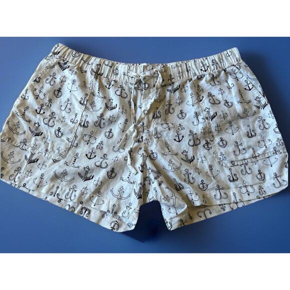 Liz Claiborne Pants - Liz Clairborne White Linen XL Shorts W/Blue Anchor Elastic Waist Beach Lounge